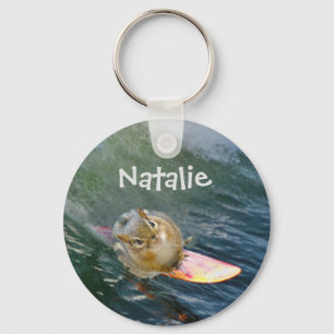 Personalise Cute Surfing Chipmunk Key Ring