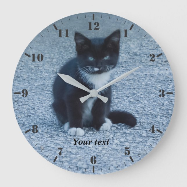 Personalise cute Tuxedo kitten  Large Clock (Front)