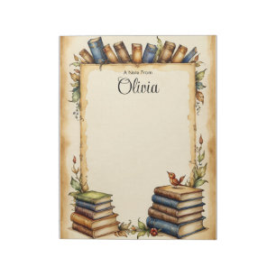 Personalise Cute Whimsical Book Border Notepad