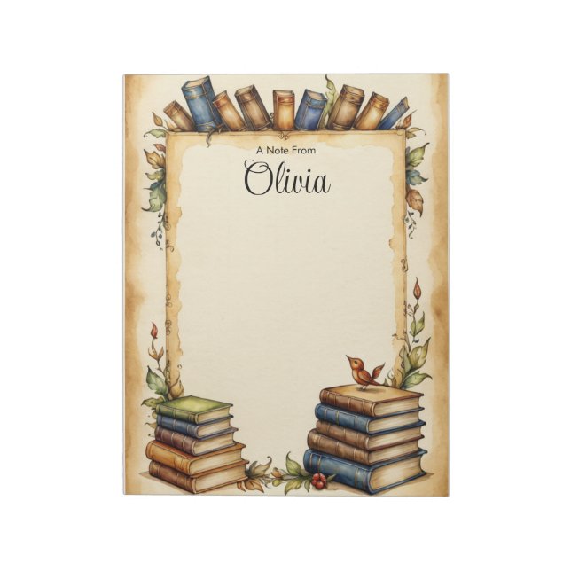Personalise Cute Whimsical Book Border  Notepad (Rotated)
