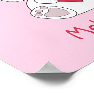 Personalise Cute White bunny Heart Baby Girl Poster