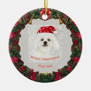 Personalise cute white dog Maltese puppy Ceramic Ornament