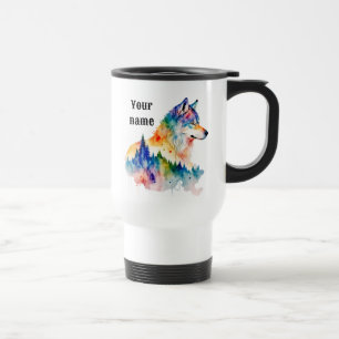 Personalise cute wolf wilderness travel mug