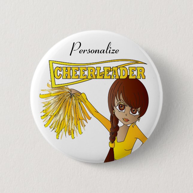 Personalise Cute Yellow Cheerleader Girl 6 Cm Round Badge (Front)