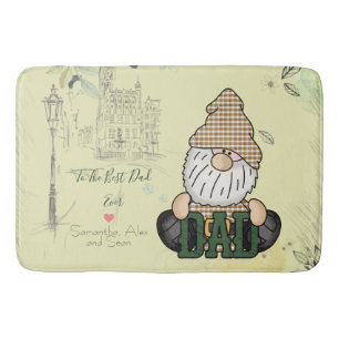 Personalise Dad Gnome   Green Vintage Dad Gift Bath Mat