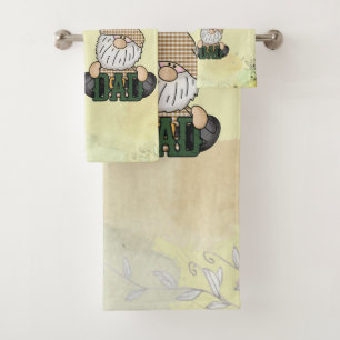 Personalise Dad Gnome Green Vintage Dad Gift Bath Towel Set