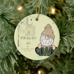 Personalise Dad Gnome Green Vintage Dad Gift Ceramic Ornament