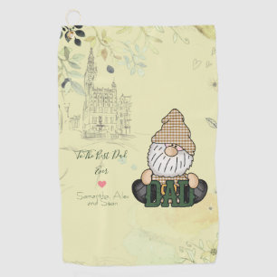 Personalise Dad Gnome   Green Vintage Dad Gift Golf Towel