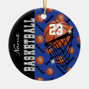 Personalise Dark Blue Basketball Ceramic Tree Decoration