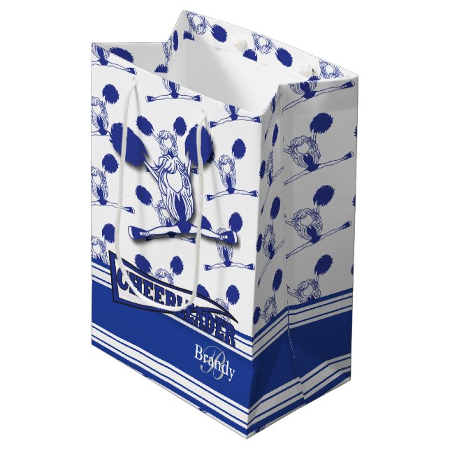 Personalise Dark Blue Cheerleader Medium Gift Bag (Front Angled)
