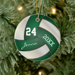 Personalise - Dark Green and White Volleyball Ceramic Ornament