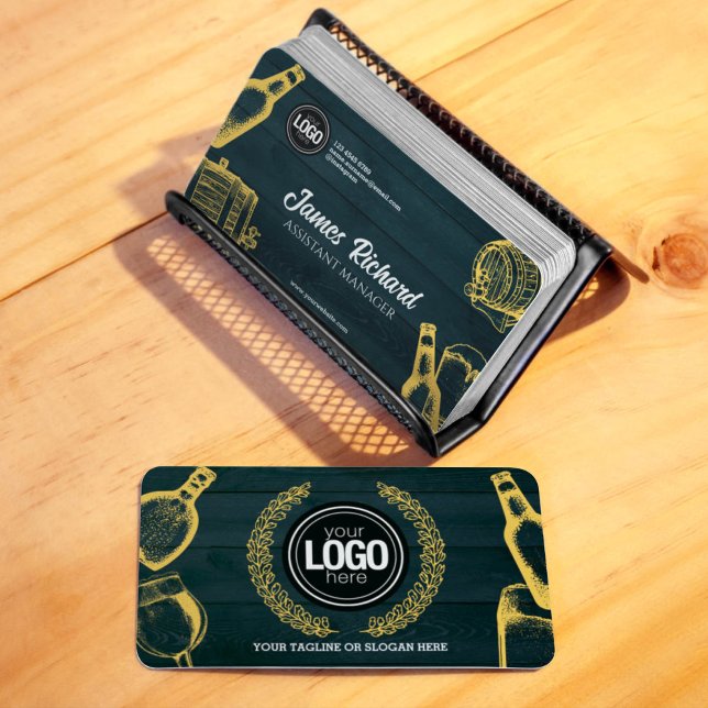Personalise Dark Green Brewery Theme Business Card (Creator Uploaded)