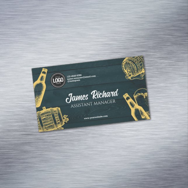 Personalise Dark Green Brewery Theme Magnetic Business Card (In Situ)