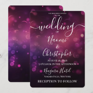 Personalise: Dark Pink Black Bokeh Lights Wedding Invitation