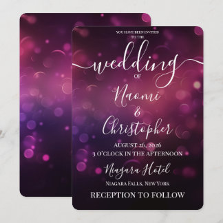 Personalise: Dark Pink Black Bokeh Lights Wedding Invitation