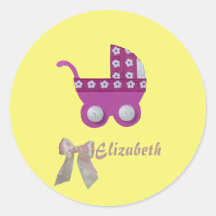Personalise Dark pink stroller baby girl shower Classic Round Sticker