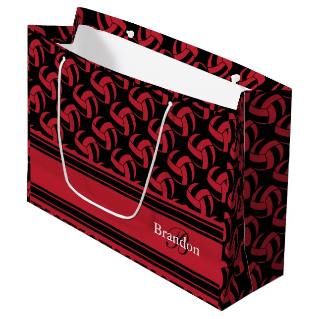 Personalise Dark Red Volleyballs Large Gift Bag (Front Angled)