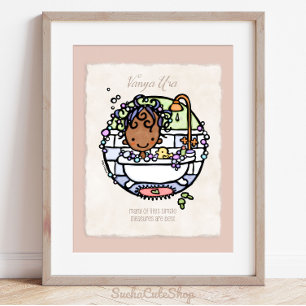 Personalise! Dark Skin Girl Bubble Bath Art Poster