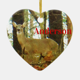 personalise: Deer in the Misty Pines Ceramic Ornament