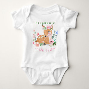 Personalise Deers Lovely Day Outside Among Flowers Baby Bodysuit