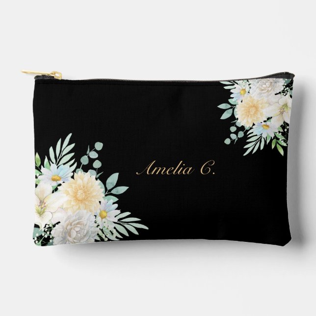 Personalise Delicate Watercolor Florals Accessory Pouch (Front)