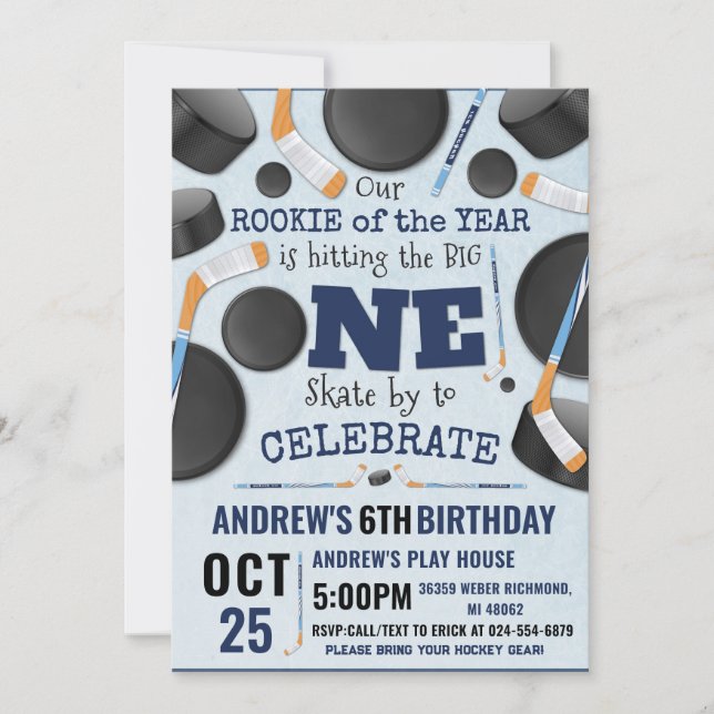 Personalise Digital Hockey 1st Birthday Party Invitation (Front)