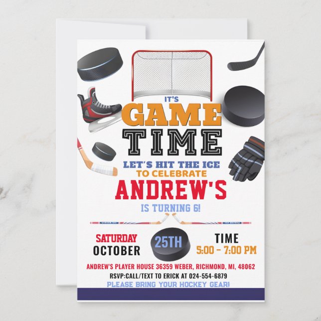 Personalise Digital Hockey Birthday Party Invitation (Front)