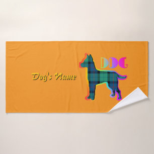 Personalise DOG Logo Rainbow Orange Plaid Doggie Bath Towel