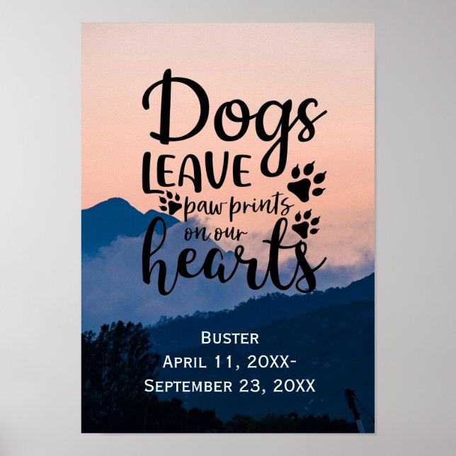 Personalise Dog Memorial Leave Paw Prints Poster (Front)