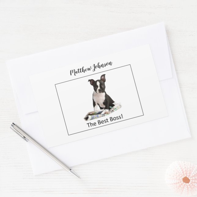 Personalise Dog Newspaper Boss’s Day, Humour Rectangular Sticker (Envelope)