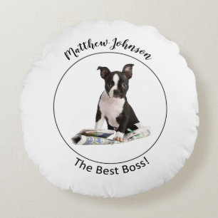 Personalise Dog Newspaper Boss’s Day, Humour Round Cushion