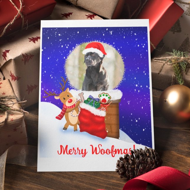 Personalise Dog Santa Rooftop Reindeer With Gifts Card (Creator Uploaded)