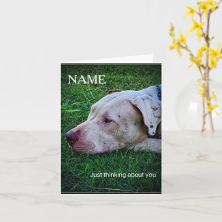 Personalise Dog thinking greeting card 