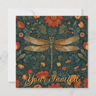Personalise dragonfly orange floral boho chic invitation