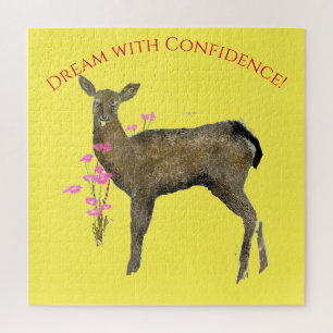 Personalise Dream with Deer, Flowers  Jigsaw Puzzle