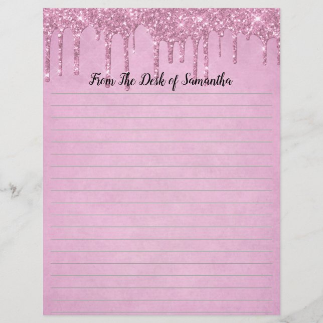 Personalise Dripping Glitter Pink Lined  Custom Letterhead (Front)