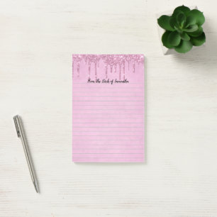 Personalise Dripping Glitter Pink Lined  Post-it Notes