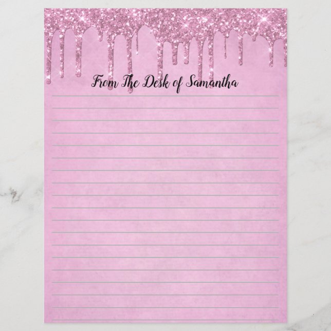 Personalise Dripping Glitter Pink Lined  Stationer (Front)