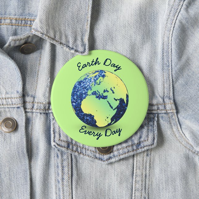 Personalise Earth Day blue sparkles Globe 10 Cm Round Badge (In Situ)