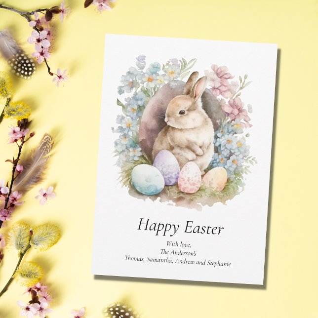 Personalise Easter Bunny Floral Pastel Easter Card (Creator Uploaded)