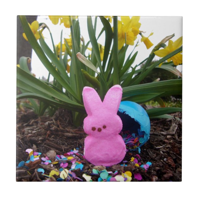 Personalise Easter Bunny Peace Love Art Destiny Ceramic Tile (Front)