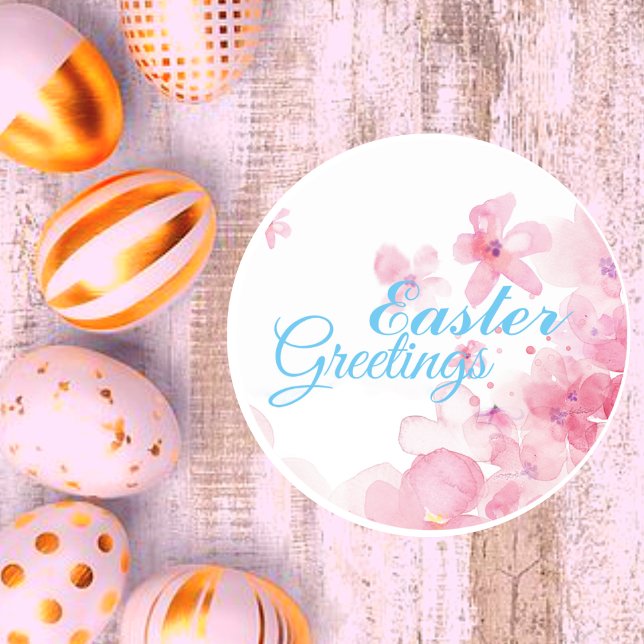 Personalise Easter Greetings Floral Classic Round Sticker (Creator Uploaded)