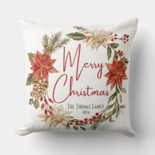 Personalise Elegant Christmas Greetings Floral Cushion