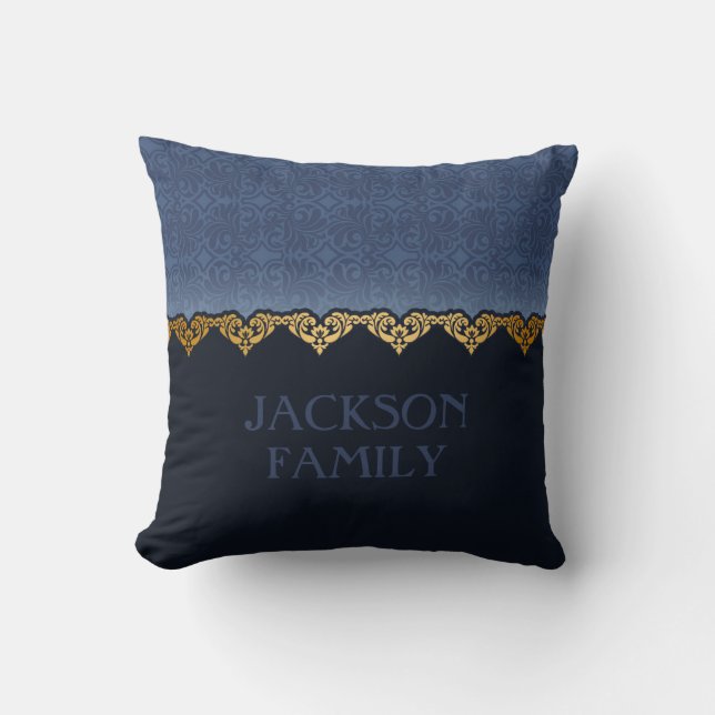 Personalise Elegant Dark Damask Pattern Cushion (Front)