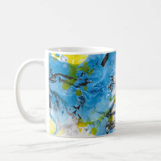 Personalise Elegant Modern Abstract Art Blue Coffee Mug (Left)