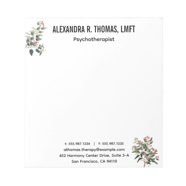 Personalise  Eucalyptus therapist  professional Notepad (Front)