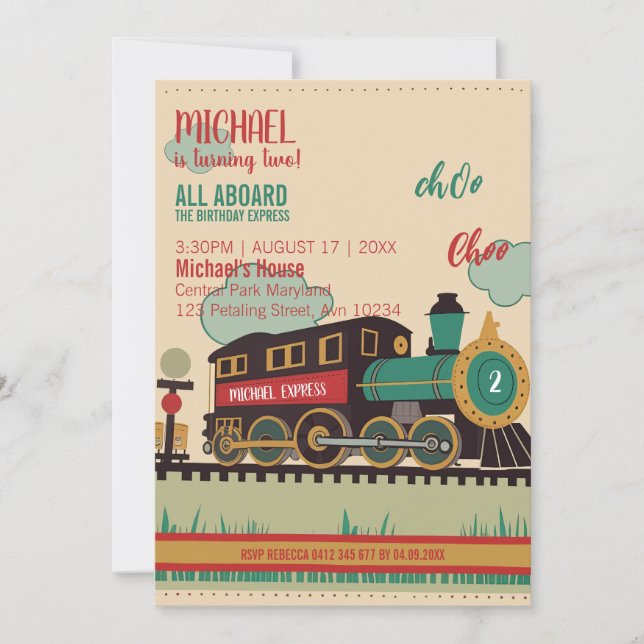Personalise Express Kid Train Ticket Birthday Invitation (Front)