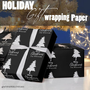 Personalise Family Name Black White Christmas Wrapping Paper