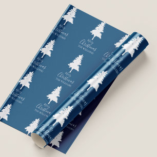 Personalise Family Name Blue Colour White Christma Wrapping Paper