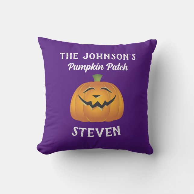 Personalise Family Name Pumpkin Patch Halloween Cushion (Front)
